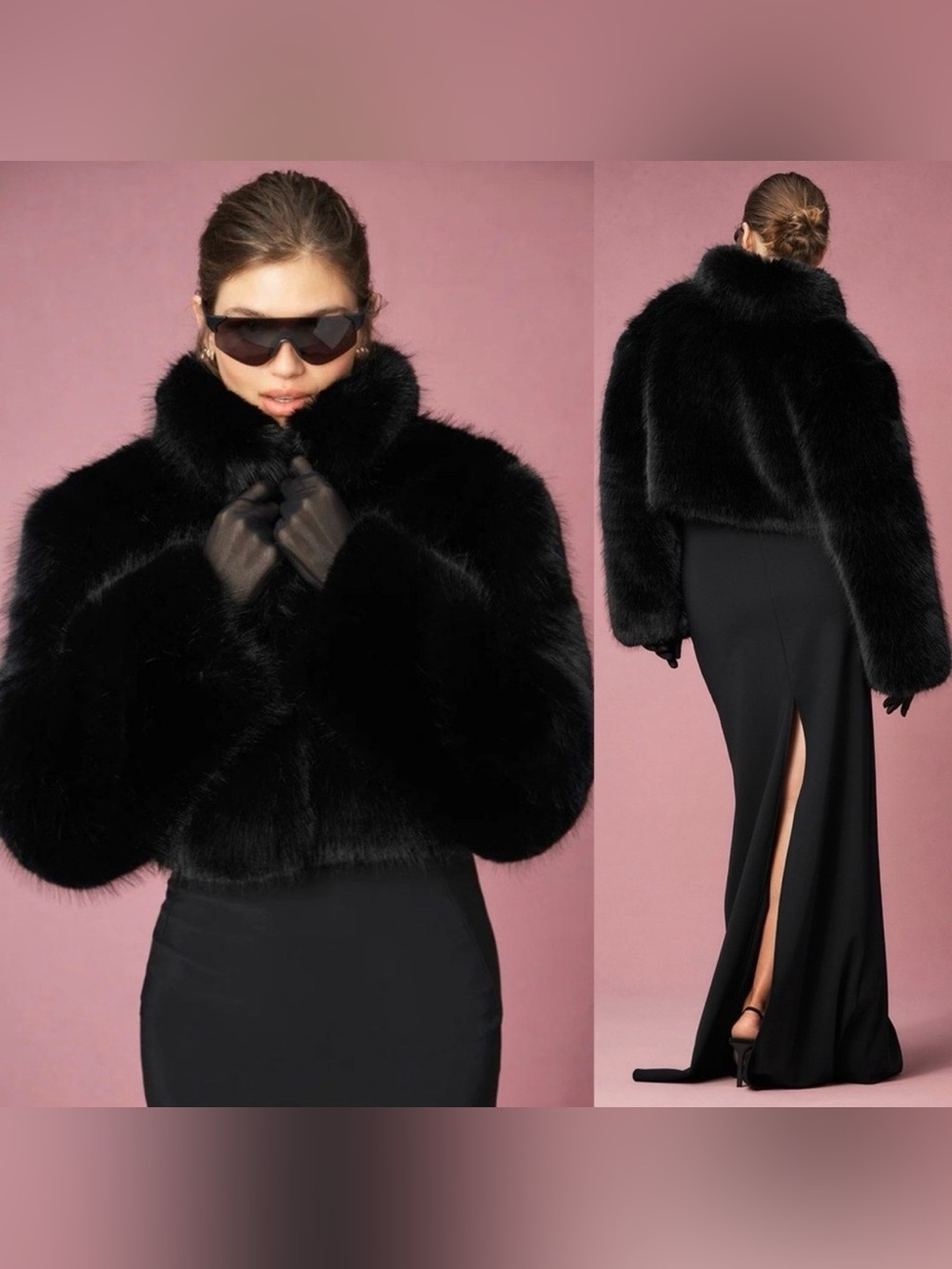 NWT Alo Yoga Opulent Faux Fur Black Cropped Jacket Fall Size Small